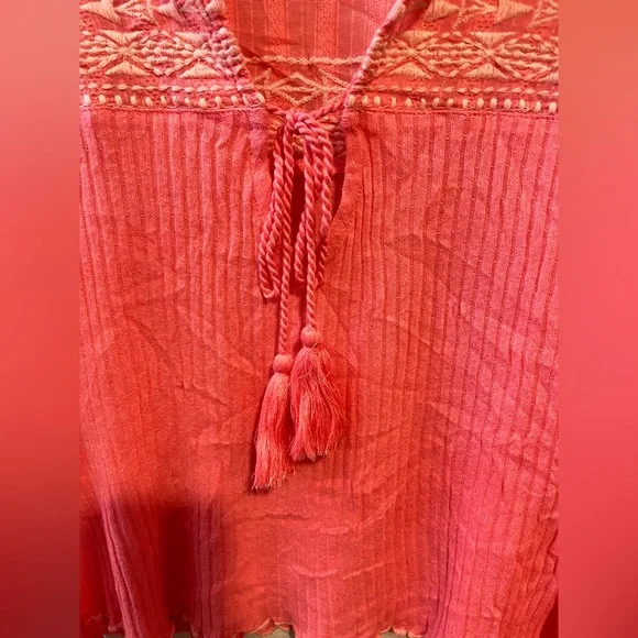 Free People Sarafina Top Boho Cottage Core Embroidered Flutter Crop Pink XL - Picture 9 of 15